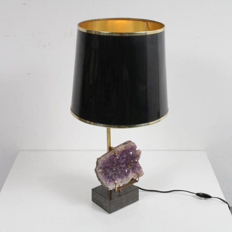 Vintage brass and marble lamp, Belgium 1970