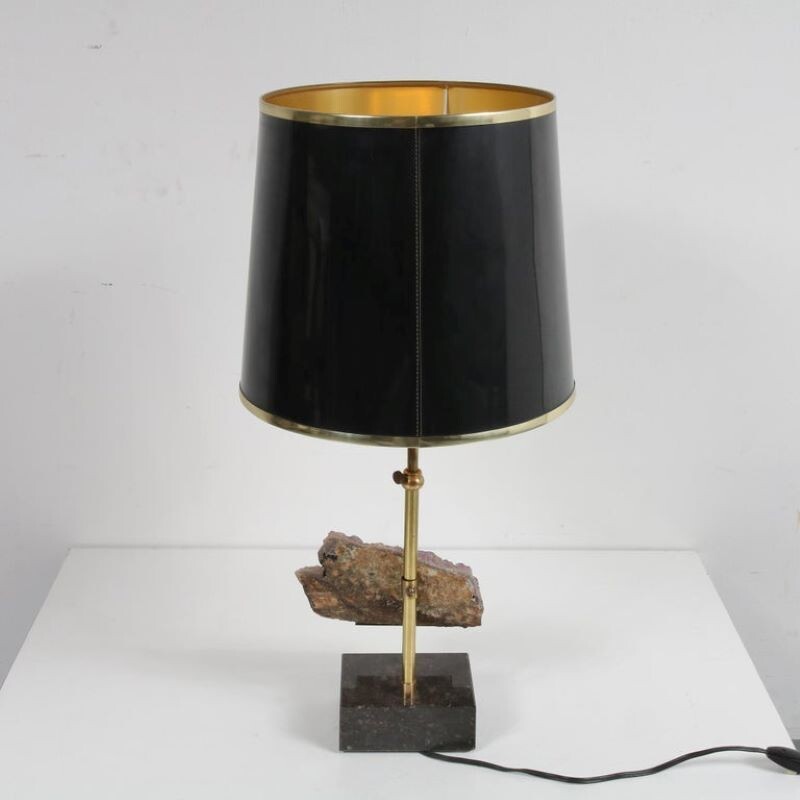 Vintage lamp van messing en marmer, België 1970