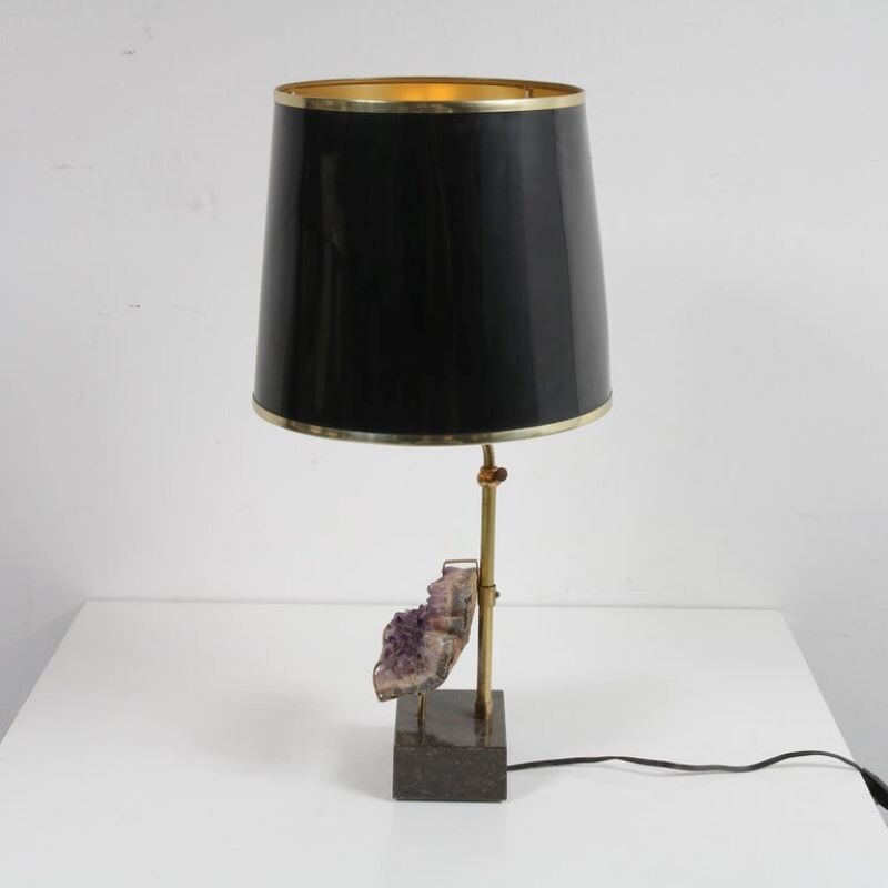Lampe vintage en laiton et marbre, Belgique 1970
