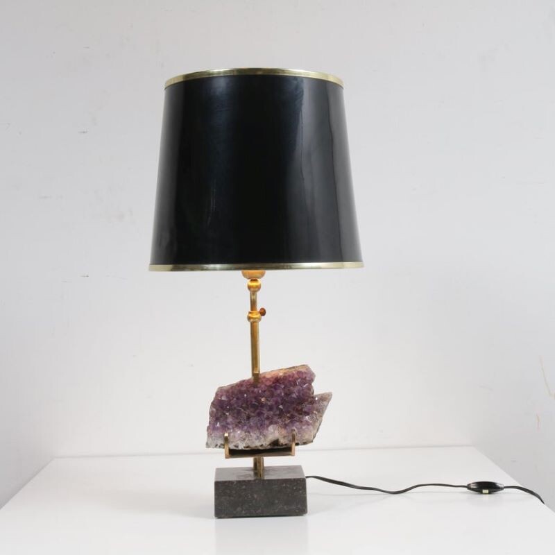 Lampe vintage en laiton et marbre, Belgique 1970