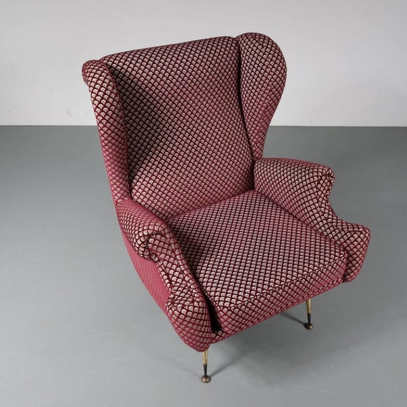 Paire de fauteuils couleur vin rouge et blanc 1950
