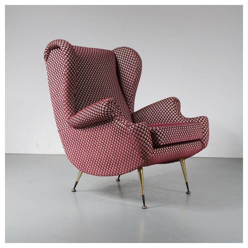 Vintage pair of armchairs in wine red and white 1950s