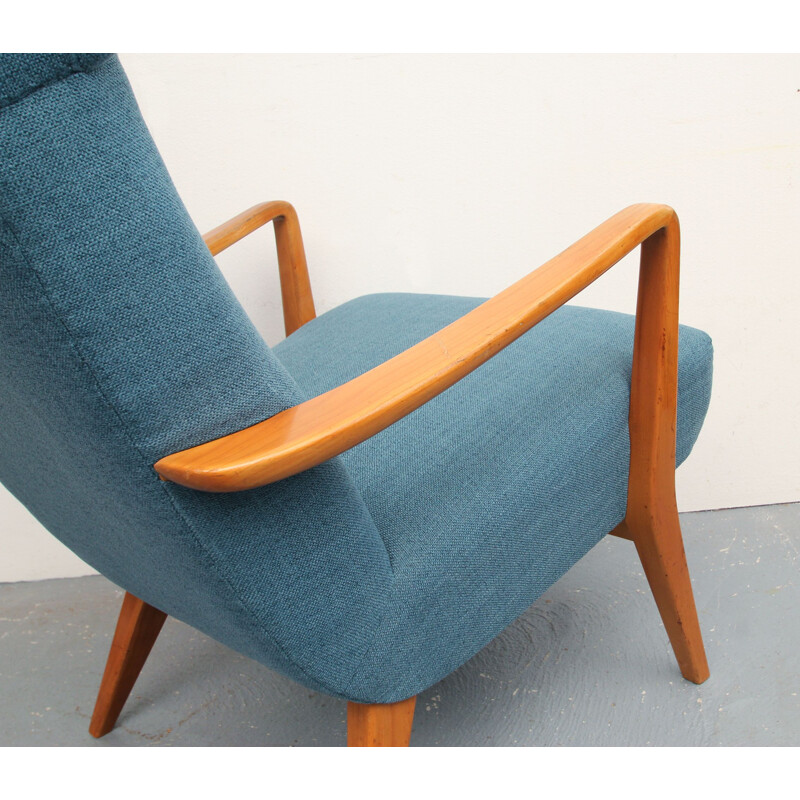 Vintage cherrywood armchair in blue 1950