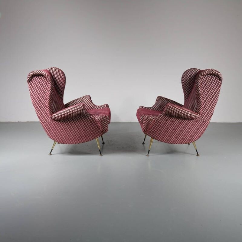 Paire de fauteuils couleur vin rouge et blanc 1950