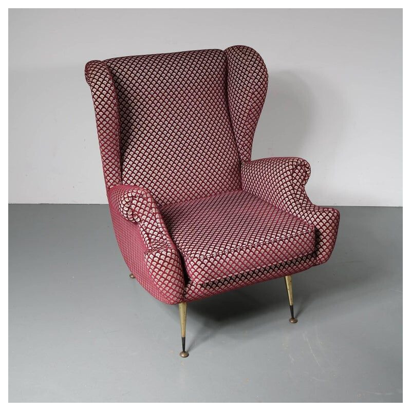 Vintage pair of armchairs in wine red and white 1950s