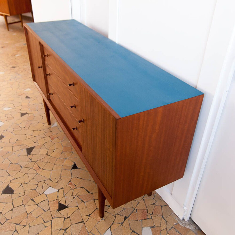 Vintage sideboard in blue and teak 153cm