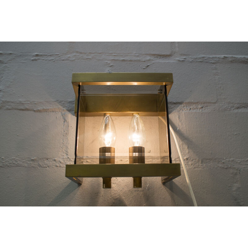 Pair of vintage brass and smoked glass wall lamps by Wkr