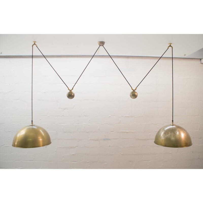 Vintage brass double posa pendant with Counterweight by Florian Schulz