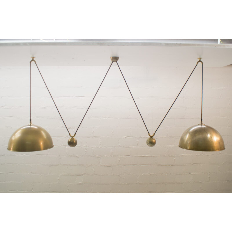 Vintage brass double posa pendant with Counterweight by Florian Schulz