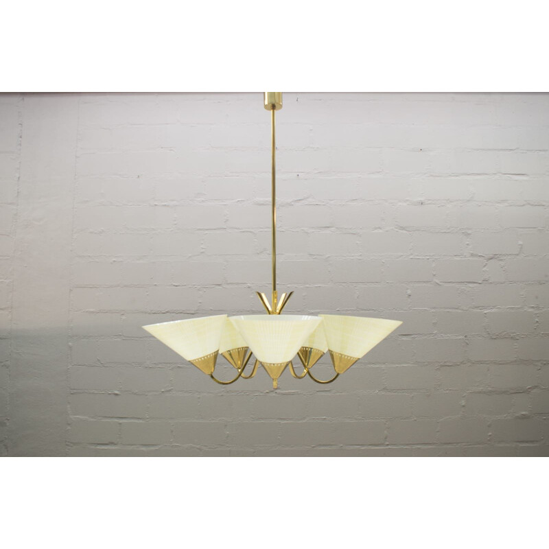 Vintage german ceiling lamp in brass and glass 1950s