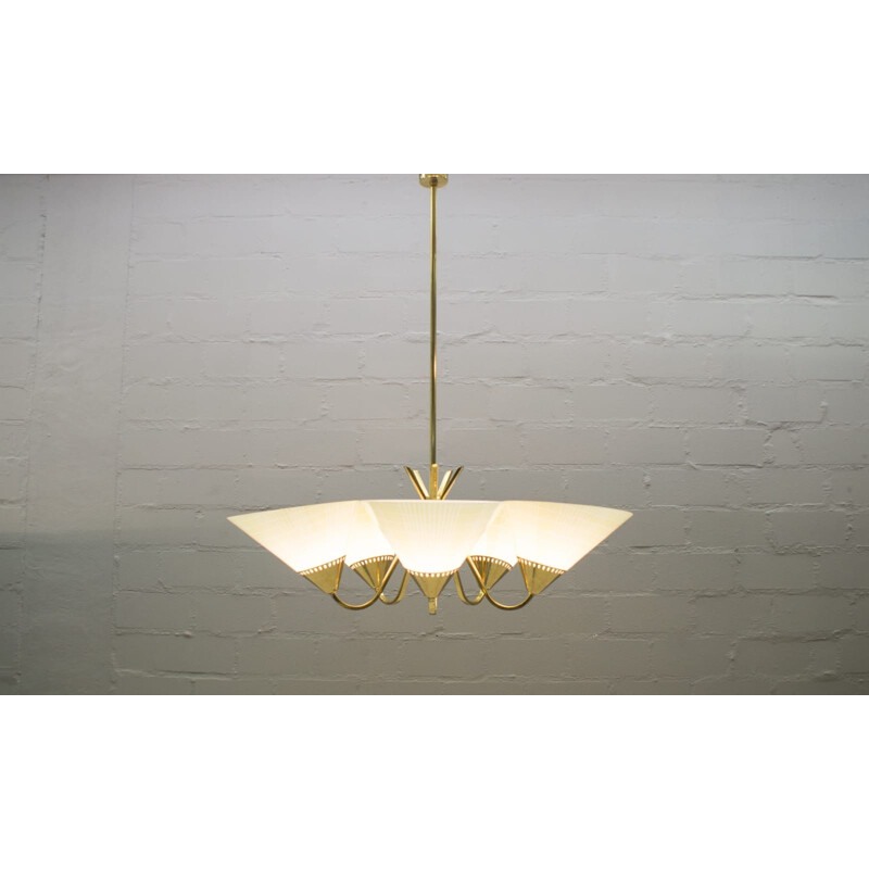 Vintage german ceiling lamp in brass and glass 1950s