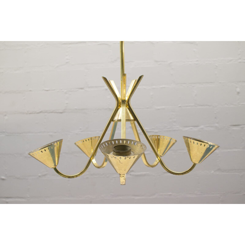 Vintage german ceiling lamp in brass and glass 1950s