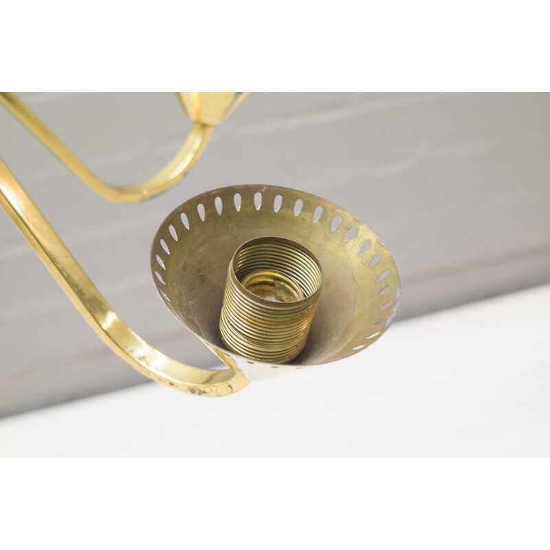 Vintage german ceiling lamp in brass and glass 1950s