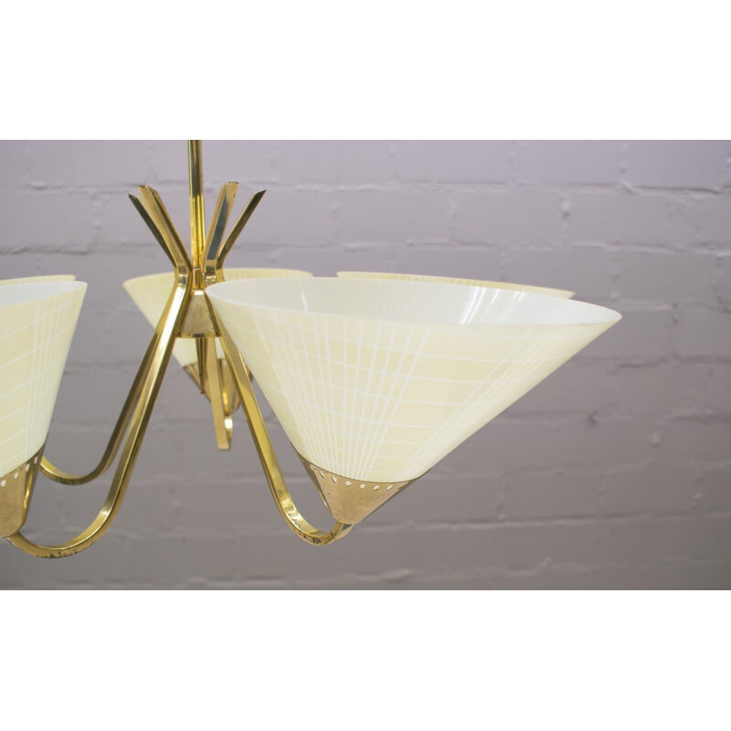 Vintage german ceiling lamp in brass and glass 1950s