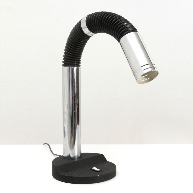 Vintage italian lamp in chrome and black metal 1970s