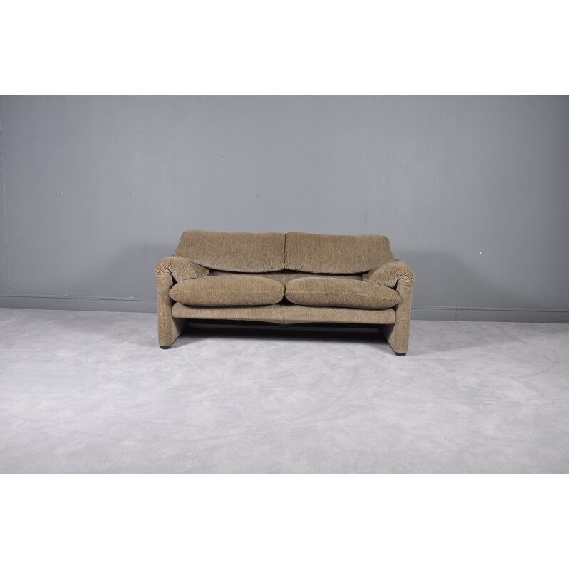 Vintage Maralunga sofa by Vico Magistretti for Cassina in brown fabric 1970s