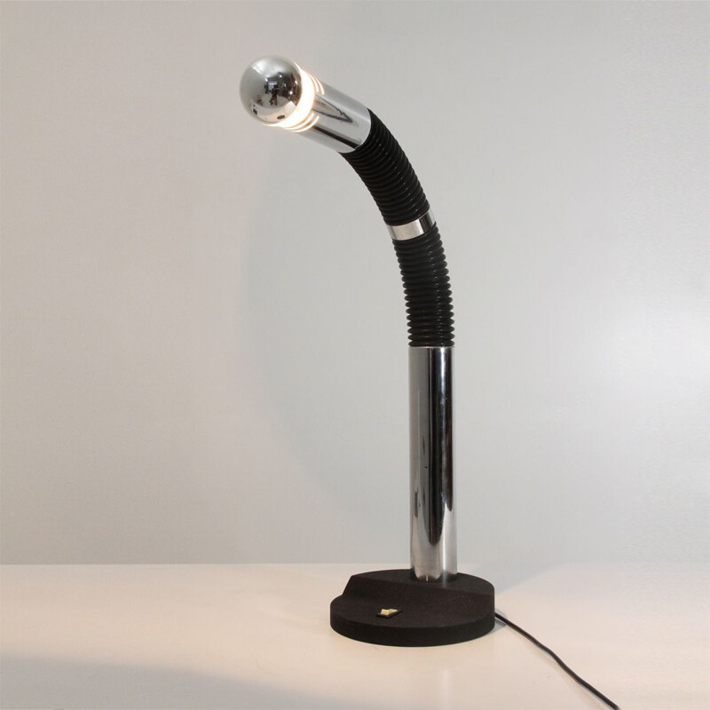 Vintage italian lamp in chrome and black metal 1970s