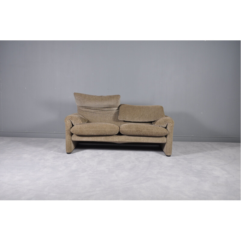 Vintage Maralunga sofa by Vico Magistretti for Cassina in brown fabric 1970s