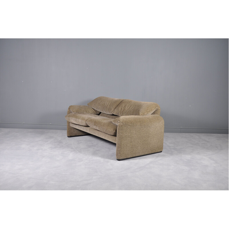 Vintage Maralunga sofa by Vico Magistretti for Cassina in brown fabric 1970s