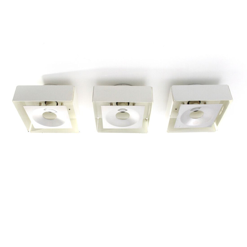 Set of 3 vintage italian wall lamps in white metal 1970s