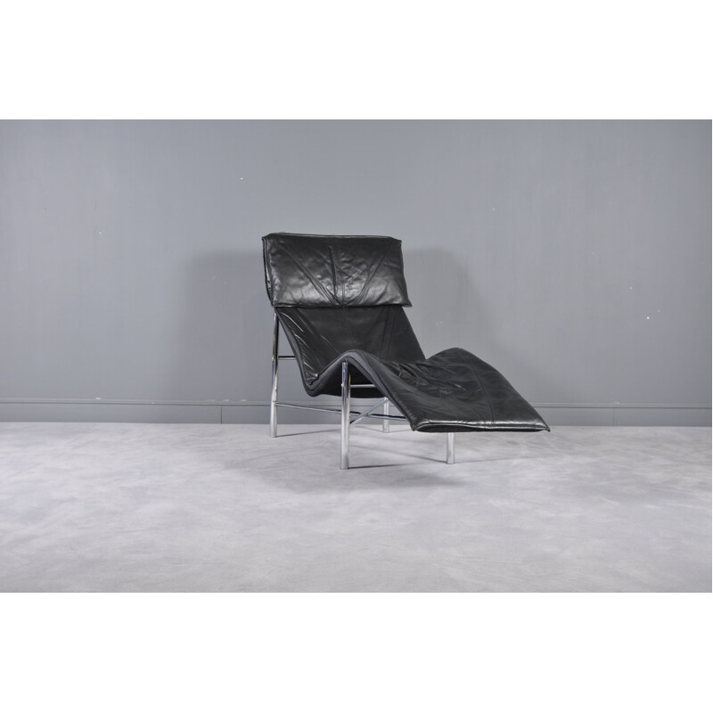 Chaise longue vintage Skye pour IKEA en cuir noir et inox 1970