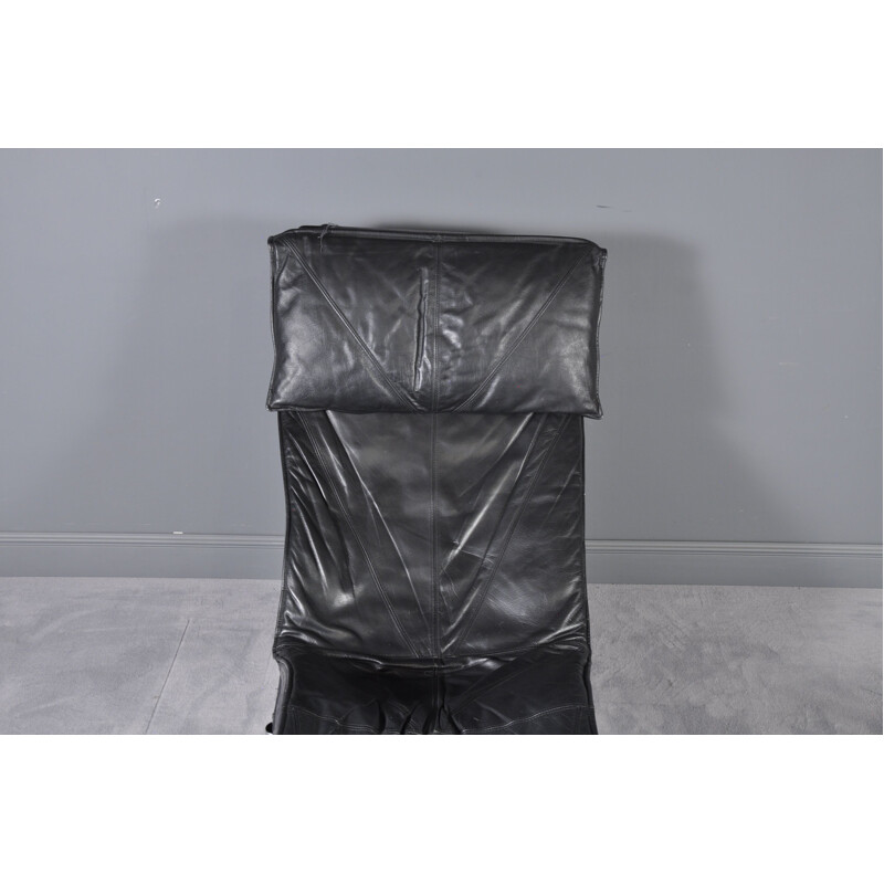 Vintage Skye lounge chair for IKEA in black leather and inox 1970s