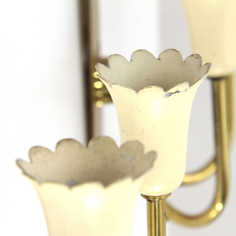Pair of vintage italian floral wall lamps in brass and metal 1950s