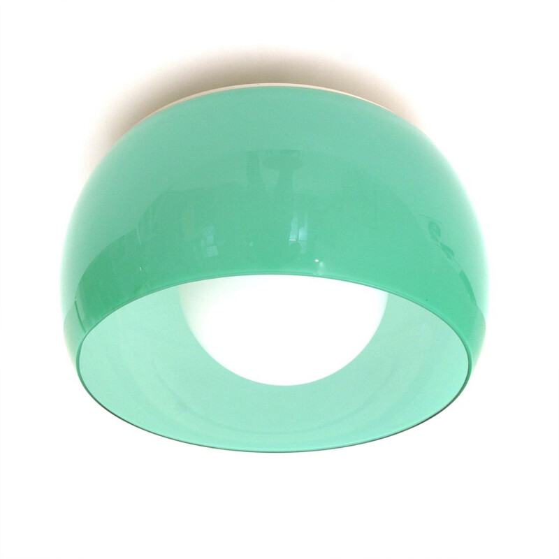 Vintage green ceiling lamp for Artemide in glass and metal 1960s