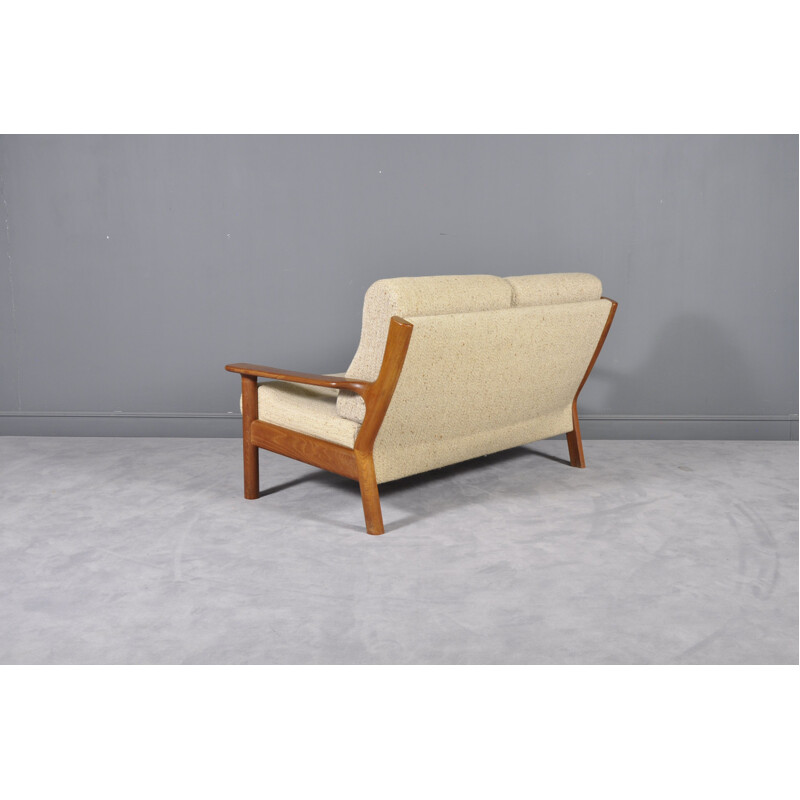 Vintage sofa for Glostrup in white sandy fabric and teakwood 1960s