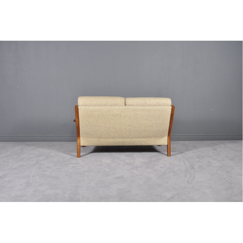 Vintage sofa for Glostrup in white sandy fabric and teakwood 1960s