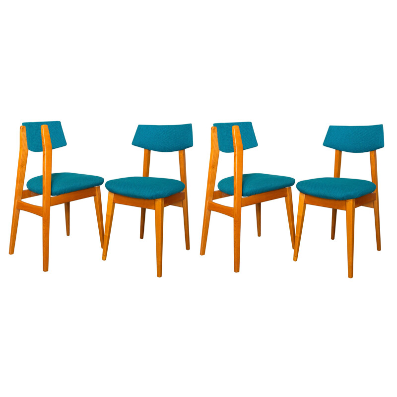 Set of 4 Scandinavian vintage chairs in ash and fabric, Germany 1960