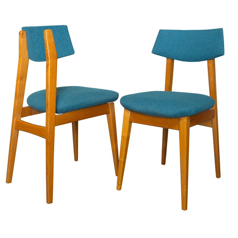 Set of 4 Scandinavian vintage chairs in ash and fabric, Germany 1960