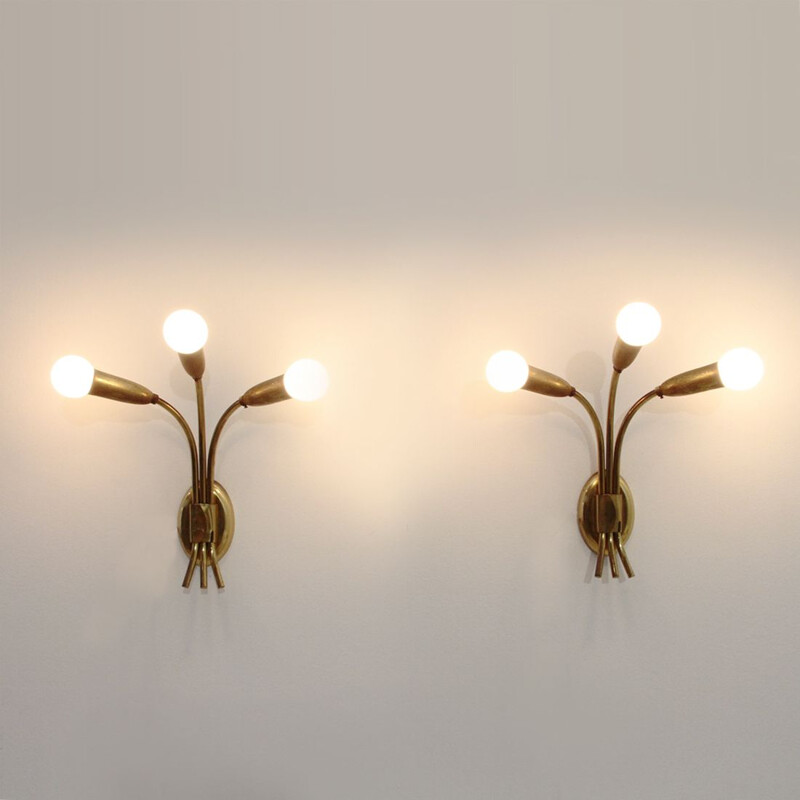 Pair of vintage brass wall lamps, Italy 1950