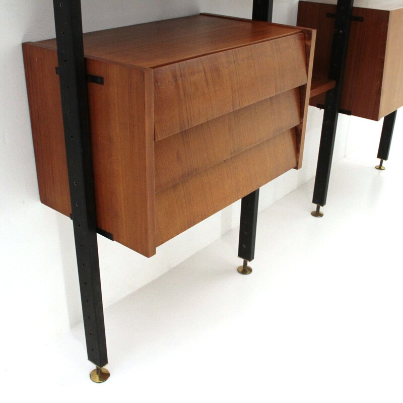 Vintage wall unit in wood and black metal Italy 1960s