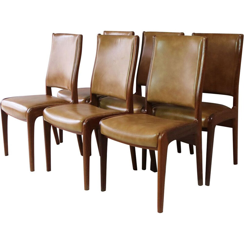 Set of 6 vintage chairs for G-Plan in brown vinyl and teakwood 1960s