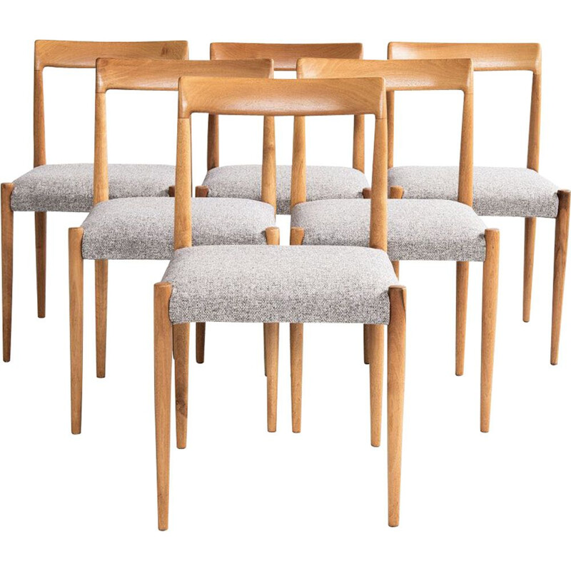 Set of 6 vintage chairs for Lübke in solid wood and grey fabric 1960