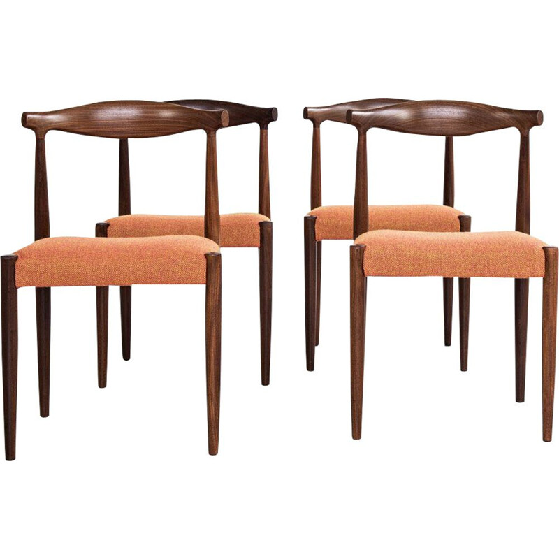 Set of 4 vintage chairs in teak and Hallingdal fabric by Vamo Sønderborg 1960s