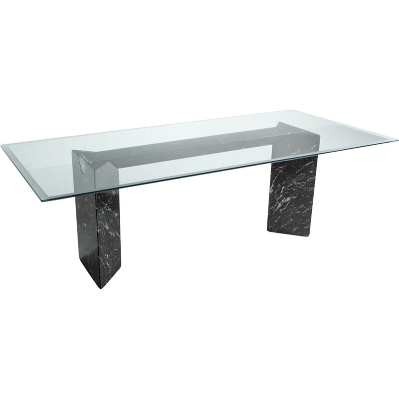 Vintage dining table in black marble by Lazzotti for Up&Up Italy 1990s