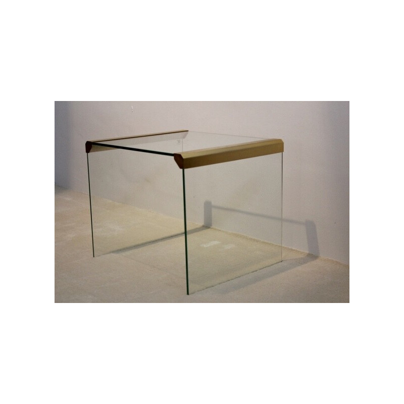 Mesa lateral de vidro e latão Vintage por Pierangelo Gallotti para Gallotti Radice, 1970