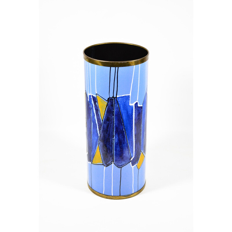 Vintage Umbrella Stand By Siva Poggibonsi In Enamelled Metal And Brass, Italy 1950s