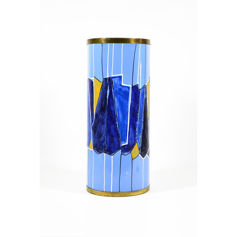 Vintage Umbrella Stand By Siva Poggibonsi In Enamelled Metal And Brass, Italy 1950s