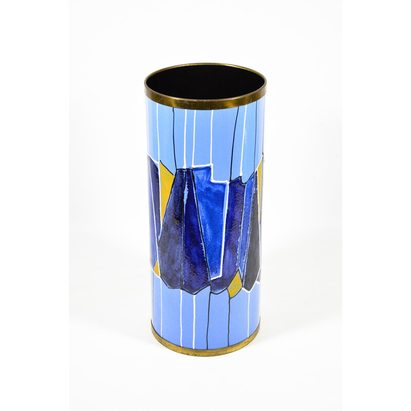 Vintage Umbrella Stand By Siva Poggibonsi In Enamelled Metal And Brass, Italy 1950s