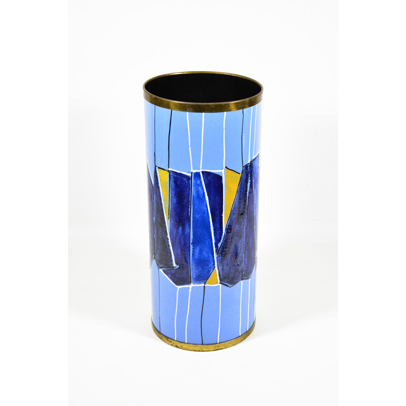 Vintage Umbrella Stand By Siva Poggibonsi In Enamelled Metal And Brass, Italy 1950s