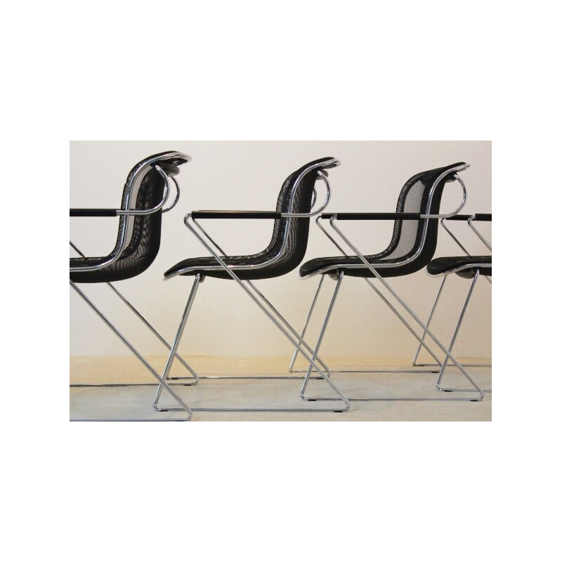 Set of 5 Castelli chromed steel and metal armchairs, Charles POLLOCK - 1982