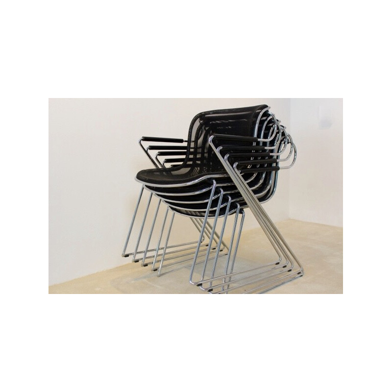 Set of 5 Castelli chromed steel and metal armchairs, Charles POLLOCK - 1982