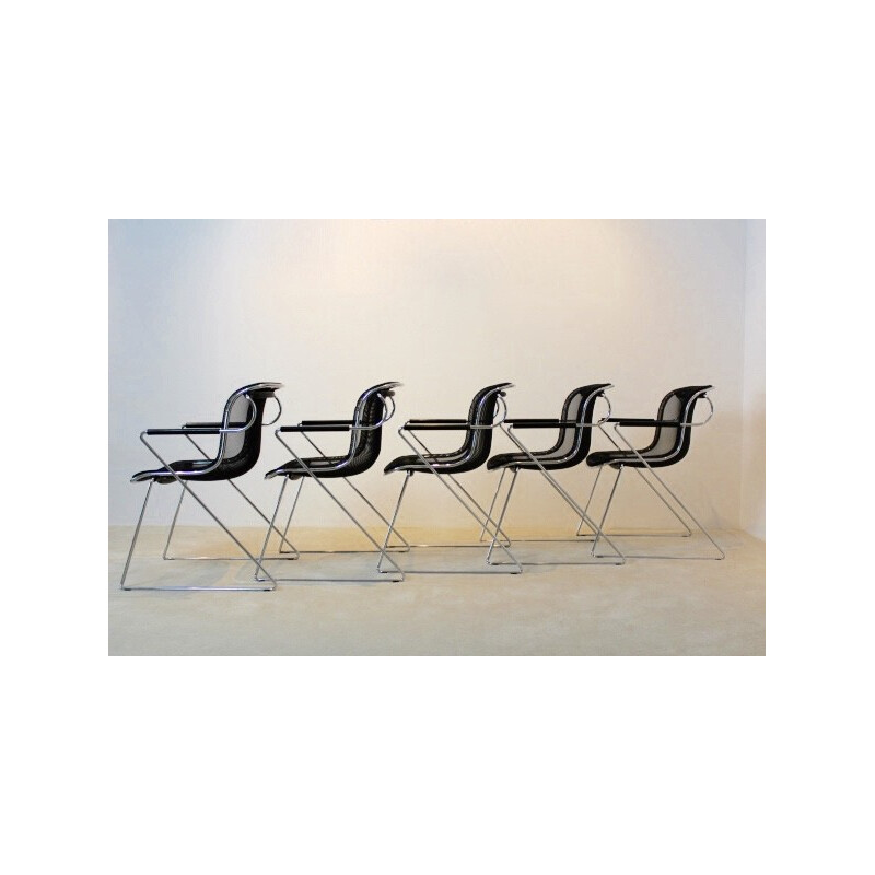 Set of 5 Castelli chromed steel and metal armchairs, Charles POLLOCK - 1982