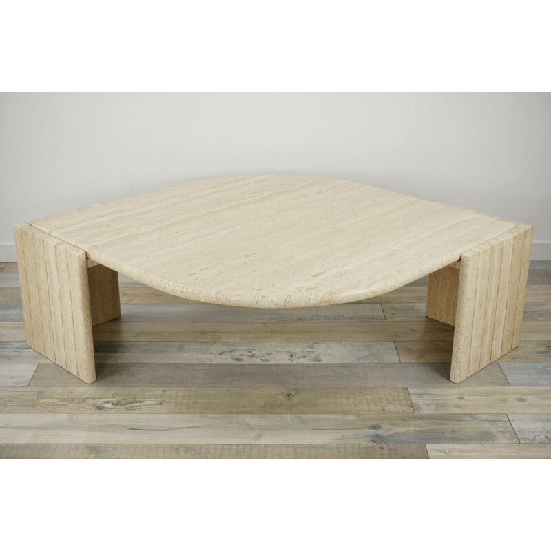 Vintage coffee table in free-form travertine