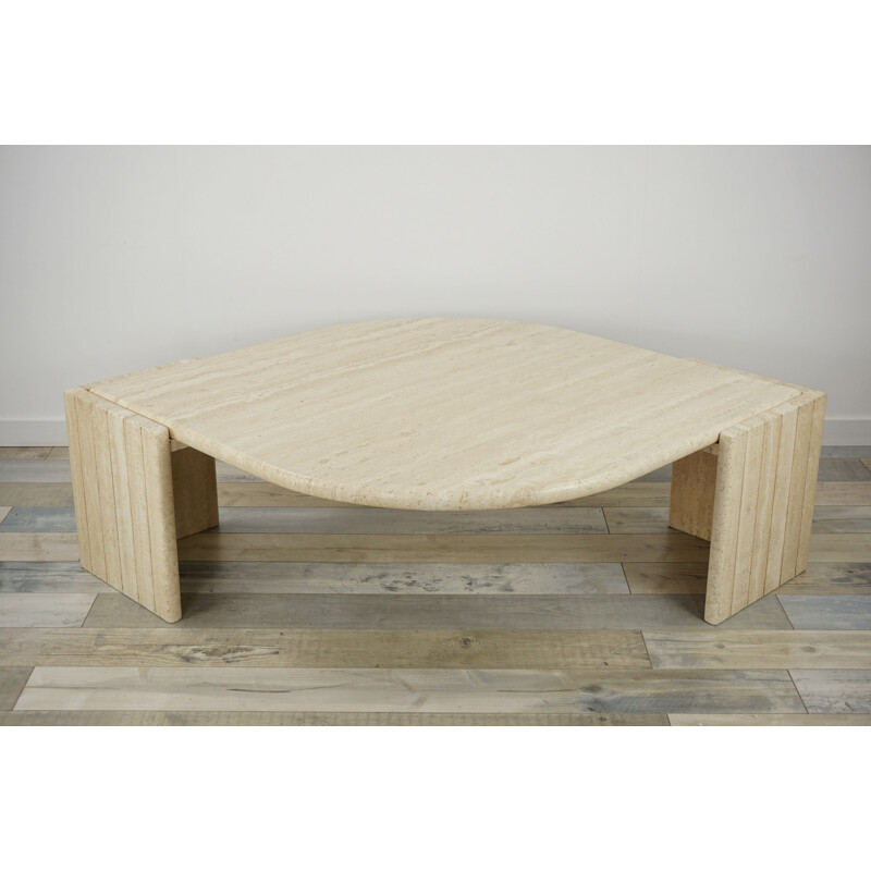 Vintage coffee table in free-form travertine