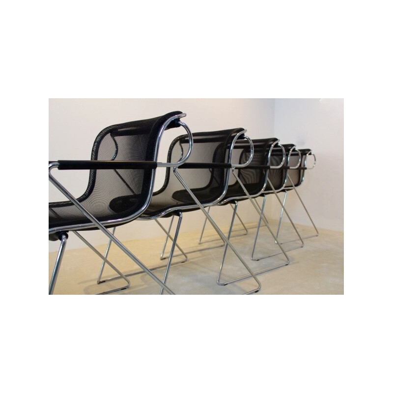 Set of 5 Castelli chromed steel and metal armchairs, Charles POLLOCK - 1982