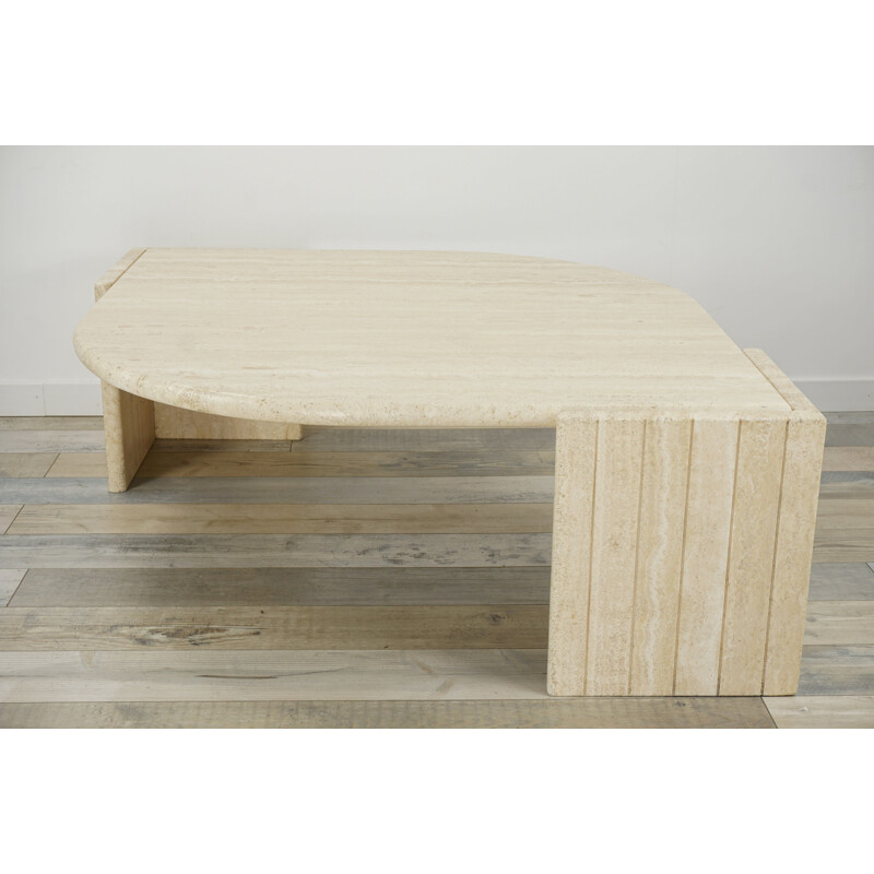 Vintage coffee table in free-form travertine